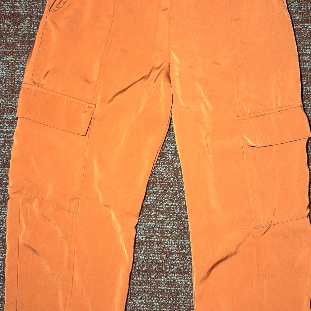 Michael Kors rust orange silky cargo joggers straight leg pull on  trousers S - Picture 8 of 14